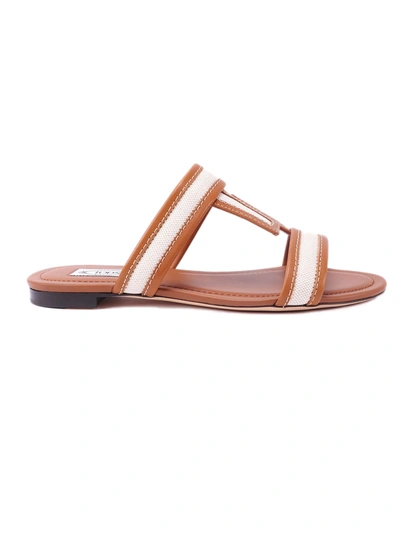 Shop Tod's Sandals Leather In M Bianco Cognac