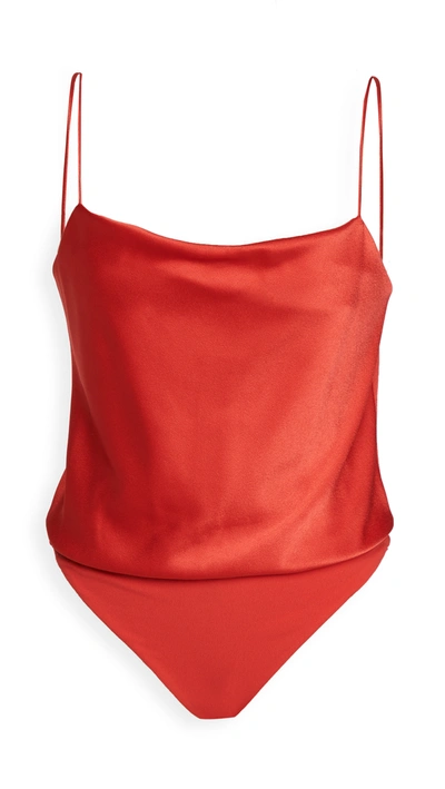 Shop Alice And Olivia Harmon Thong Bodysuit In Bright Poppy