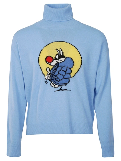Shop Moncler Genius Sylvester The Cat Knit Turtleneck Sweater In Light Blue