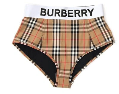 Shop Burberry Vintage Check Motif And Logo Tape Swimsuit In Beige