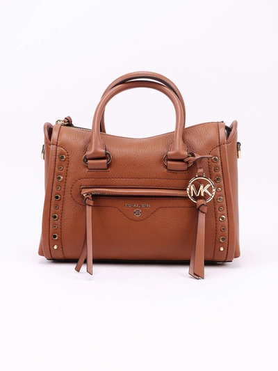 Shop Michael Kors Sm Satchel Carine Mixed Astor Studs In Luggage