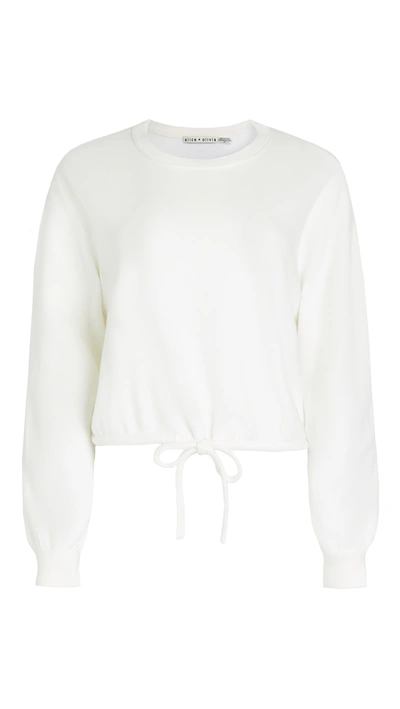Shop Alice And Olivia Bernetta Crop Pullover With Drawstring In Soft White