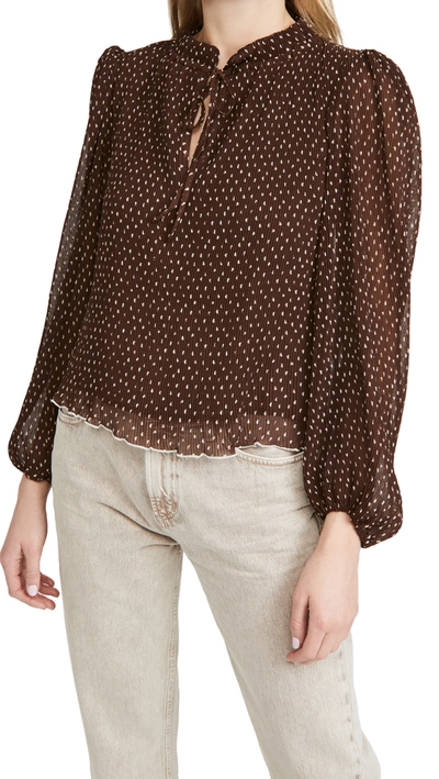 Shop Ganni Pleated Georgette Blouse In Chicory Coffee