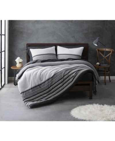 Shop Sean John Knit Stripe Jersey Full/queen Duvet Set Bedding In Grey