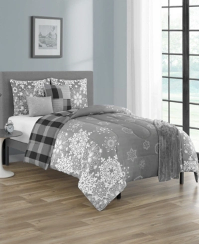 Shop Sanders Snowflakes Queen Comforter Set, 6 Piece Bedding In Gray