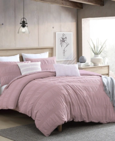 Shop Swift Home Lush Moselle Cotton Ruched Waffle Weave 3 Piece Duvet Cover Set, Full/queen In Pink