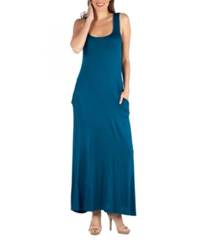 Shop 24seven Comfort Apparel Scoop Neck Sleeveless Maxi Dress With Pockets In Turquoise