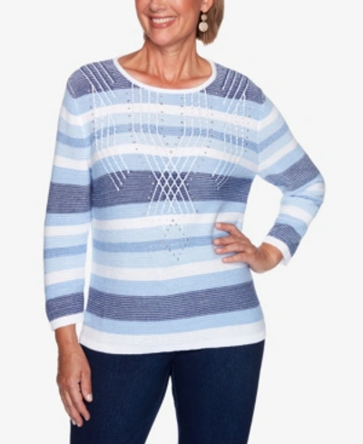 Shop Alfred Dunner Women's Missy Denim Friendly Texture Stripe Sweater In Multi