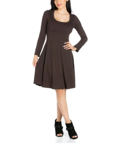 Shop 24seven Comfort Apparel Women's Classic Long Sleeve Flared Mini Dress In Brown