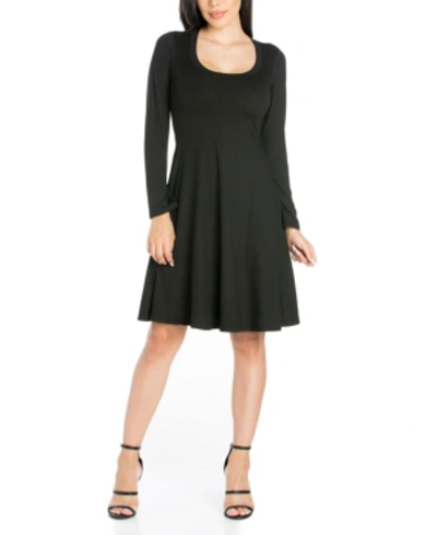 24seven Comfort Apparel Womens Wideneck Knee Midi Dress In Black