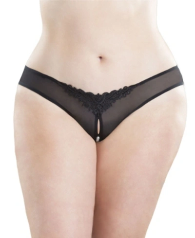 Shop Oh La La Cheri Plus Size Crotchless Thong With Pearls And Venise Detail In Black