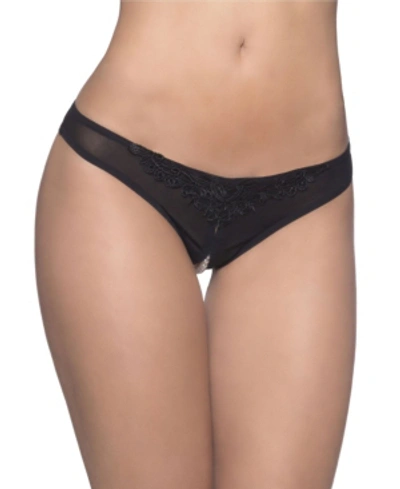 Shop Oh La La Cheri Women's Crotchless Thong Underwear With Pearls And Venise Detail In Black