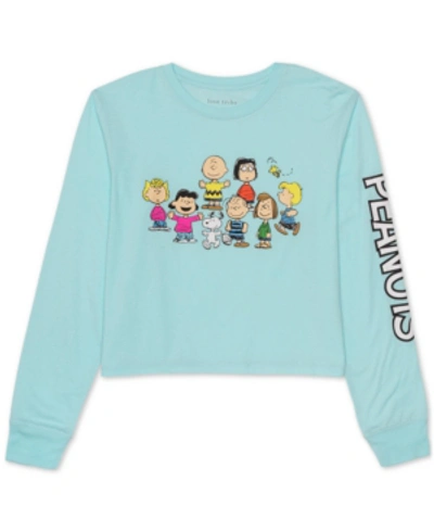 Shop Peanuts Juniors' Long-sleeved Graphic T-shirt In Blue