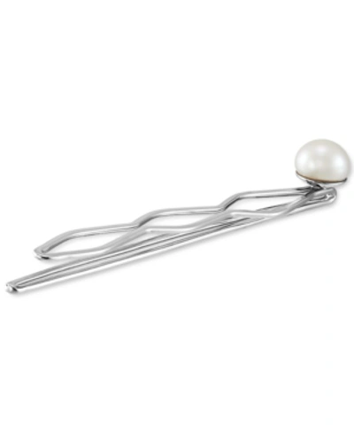 Shop Macy's Cultured Freshwater Button Pearl (8-1/2mm) Hair Clip In Sterling Silver