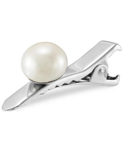 Shop Macy's Cultured Freshwater Button Pearl (10mm) Hair Clip In Sterling Silver