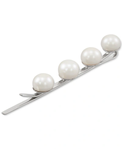 Shop Macy's Cultured Freshwater Button Pearl (8-1/2mm) Hair Clip In Sterling Silver