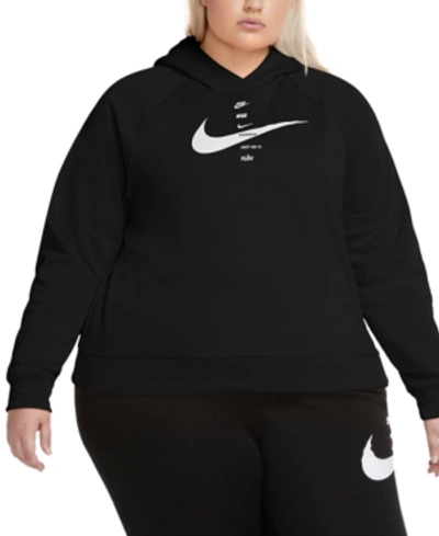 Shop Nike Plus Size Swoosh Logo Fleece Hoodie In Black/white