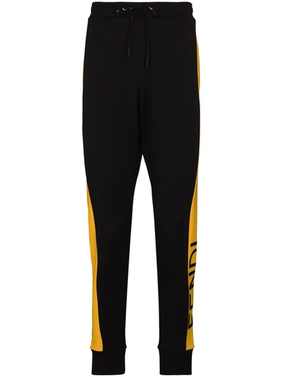 Shop Fendi Contrast Logo Sweatpants In Black