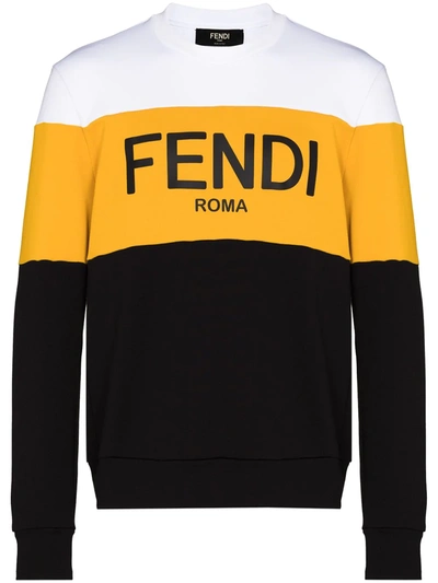 Shop Fendi Colour-block Logo Print Sweatshirt In White