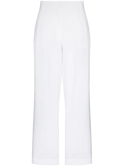 Shop Asceno High-waist Linen Trousers In White
