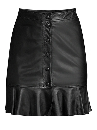 Shop Ganni Women's Thin Lamb Leather Fluted Hem Skirt In Black