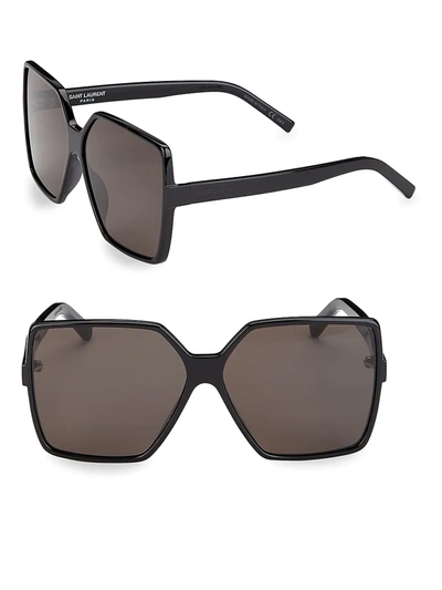 Shop Saint Laurent Women's 63mm New Wave Betty Square Sunglasses In Black