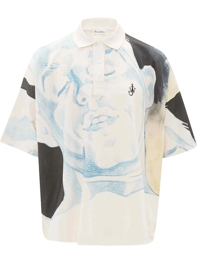 Shop Jw Anderson Face Print Polo Shirt In Blue