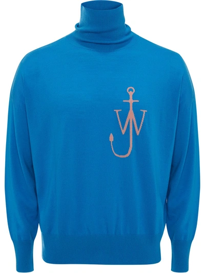 Shop Jw Anderson Embroidered Anchor Motif Turtleneck Jumper In Blue