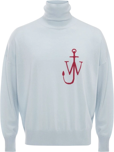 Shop Jw Anderson Embroidered Anchor Motif Turtleneck Jumper In Blue