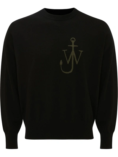 Shop Jw Anderson Crew Neck Anchor Motif Jumper In Black