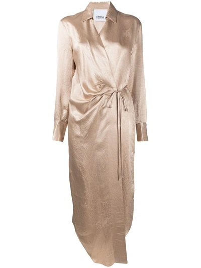 Shop Erika Cavallini Claudia Satin Wrap Dress In Neutrals