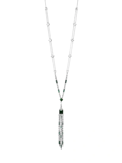 Shop Adriana Orsini Women's Azlyn Rhodium-plated Sterling Silver & Cubic Zirconia Y-necklace In Azlyn Green