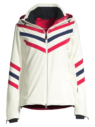 Shop Perfect Moment Women's Chevron Stripe Zip Jacket In Snow White
