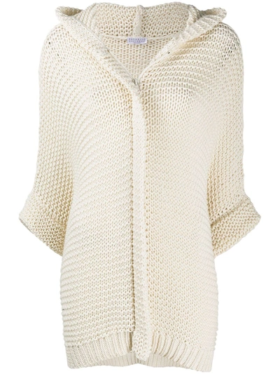 Shop Brunello Cucinelli Crochet Knit Cotton Hoodie In Neutrals