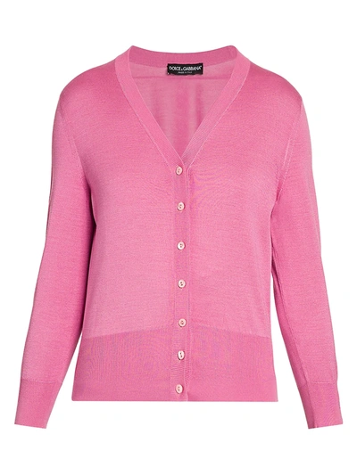 Shop Dolce & Gabbana Women's V-neck Silk Knit Cardigan In Pink