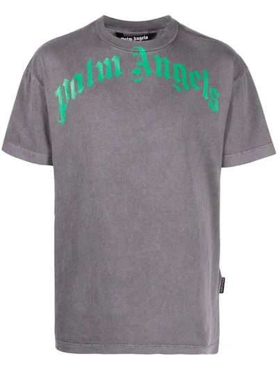 Shop Palm Angels Logo-print Washed-finish T-shirt In Black