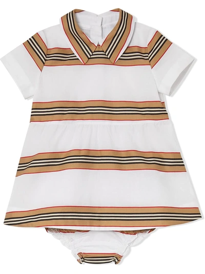 Shop Burberry Icon Stripe Bloomer Dress In White