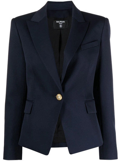 Shop Balmain Virgin Wool Blazer In Blue