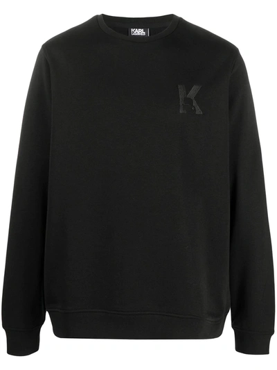 Shop Karl Lagerfeld K Embroidery Rib-trimmed Sweatshirt In Blue