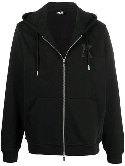 Shop Karl Lagerfeld K Embroidery Zip-up Hoodie In Black