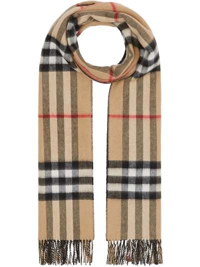 Shop Burberry Reversible Check Cashmere Scarf In Neutrals