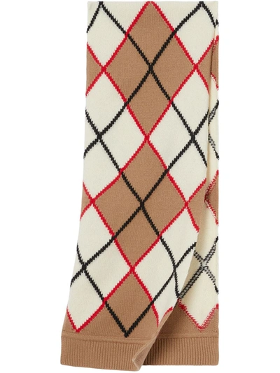 Shop Burberry Argyle Intarsia Knit Scarf In Brown