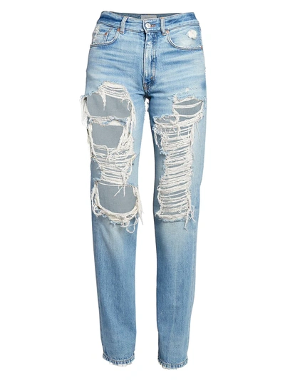 Shop Givenchy Women's Distressed Straight-leg Jeans In Medium Blue