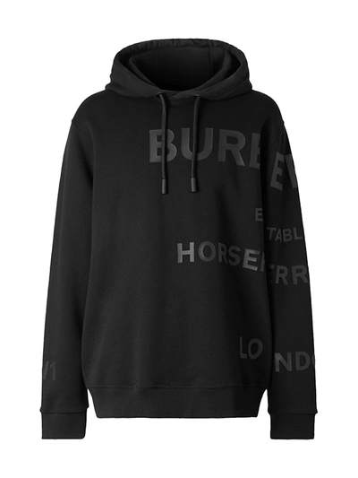 Shop Burberry Men's Hessler Graphic Cotton Hoodie In Black
