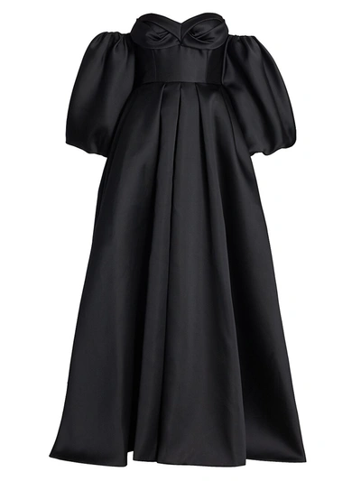 Shop J Mendel Women's Off-the-shoulder Balloon-sleeve Silk Ball Gown In Black