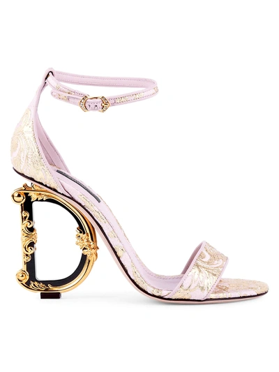 Shop Dolce & Gabbana Women's Sculpted-heel Metallic Jacquard Sandals In Rosa Polvere