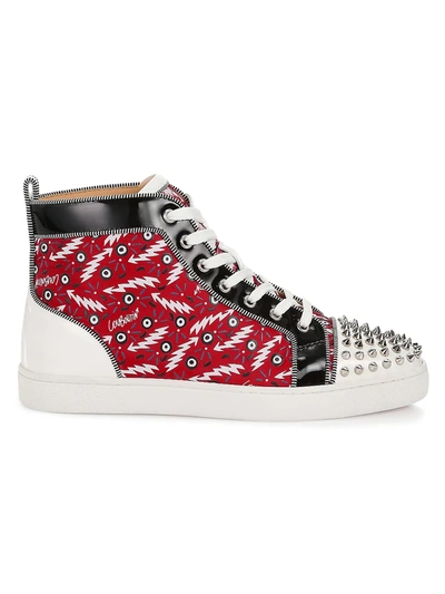 Shop Christian Louboutin Men's Lou Spikes Orlato High-top Sneakers In Red
