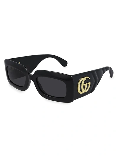 Shop Gucci 53mm Rectangular Shield Sunglasses In Black