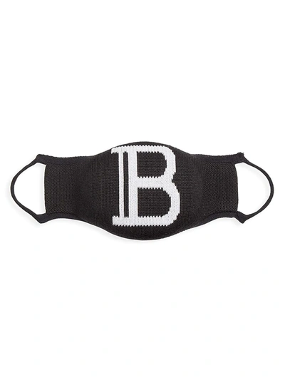 Shop Balmain Women's Stretch-knit Monogram Face Mask In Black White