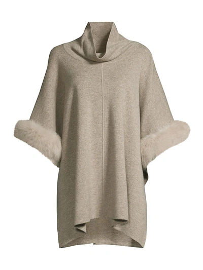 Shop Sofia Cashmere Fur-trim Cashmere Poncho In Taos Taos Fur